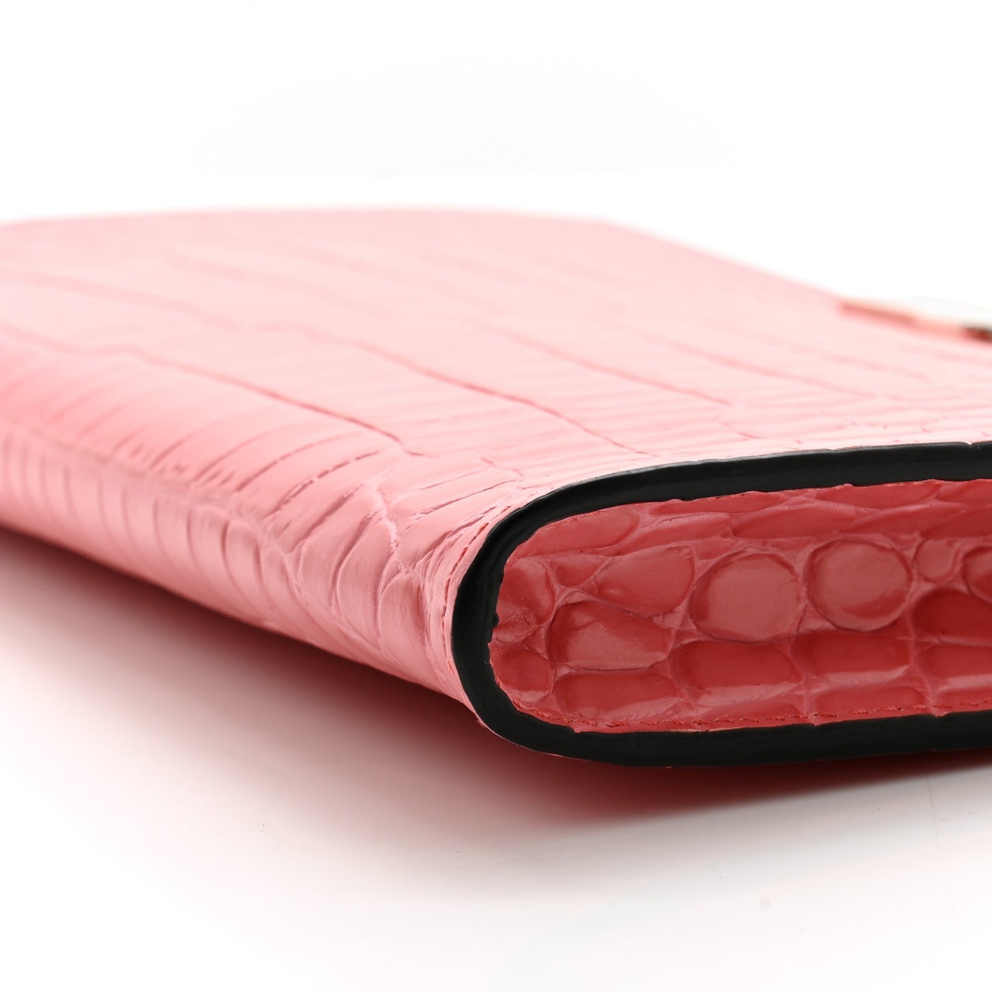 Calfskin Crocodile Embossed Knuckle Flat Clutch Coral