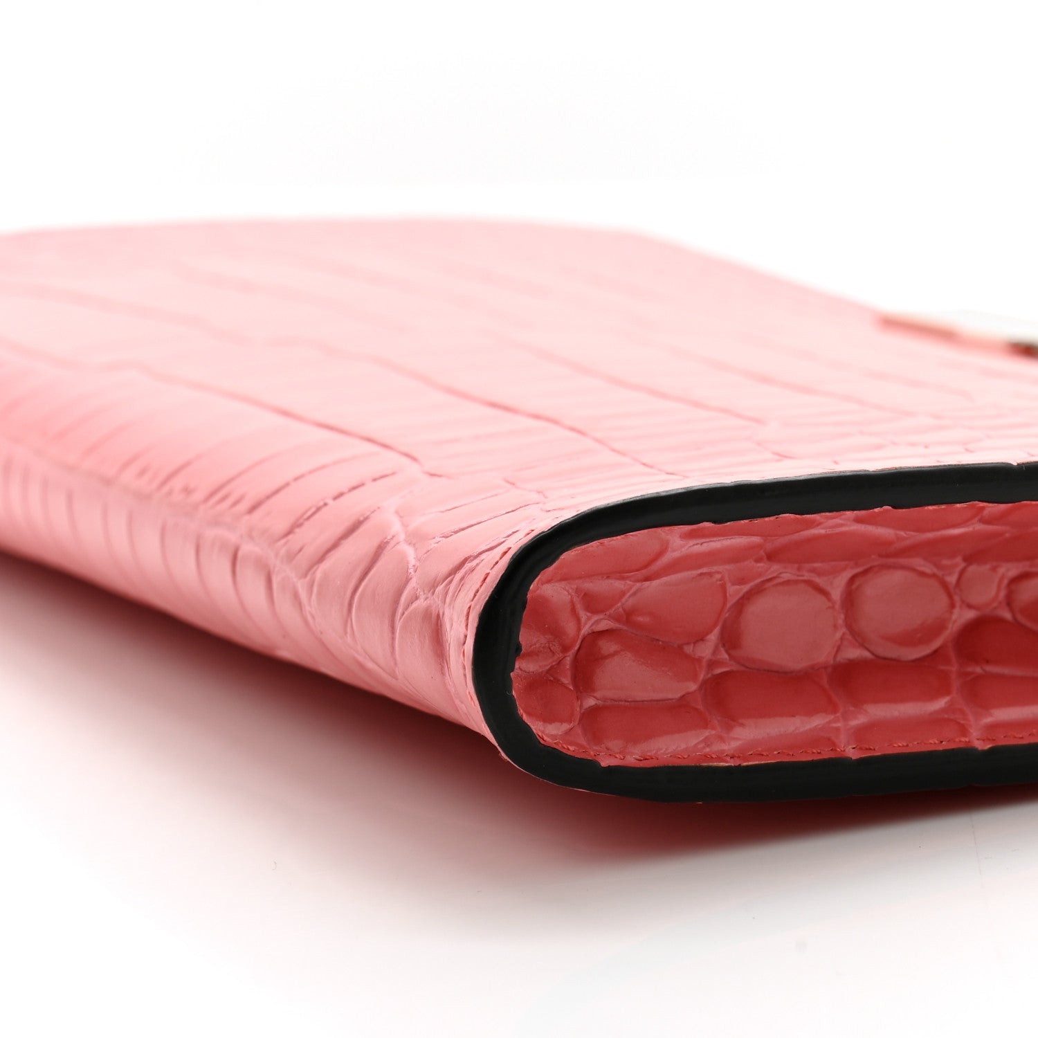 Alexander McQueen Calfskin Crocodile Embossed Knuckle Flat Clutch Coral 9 of 9