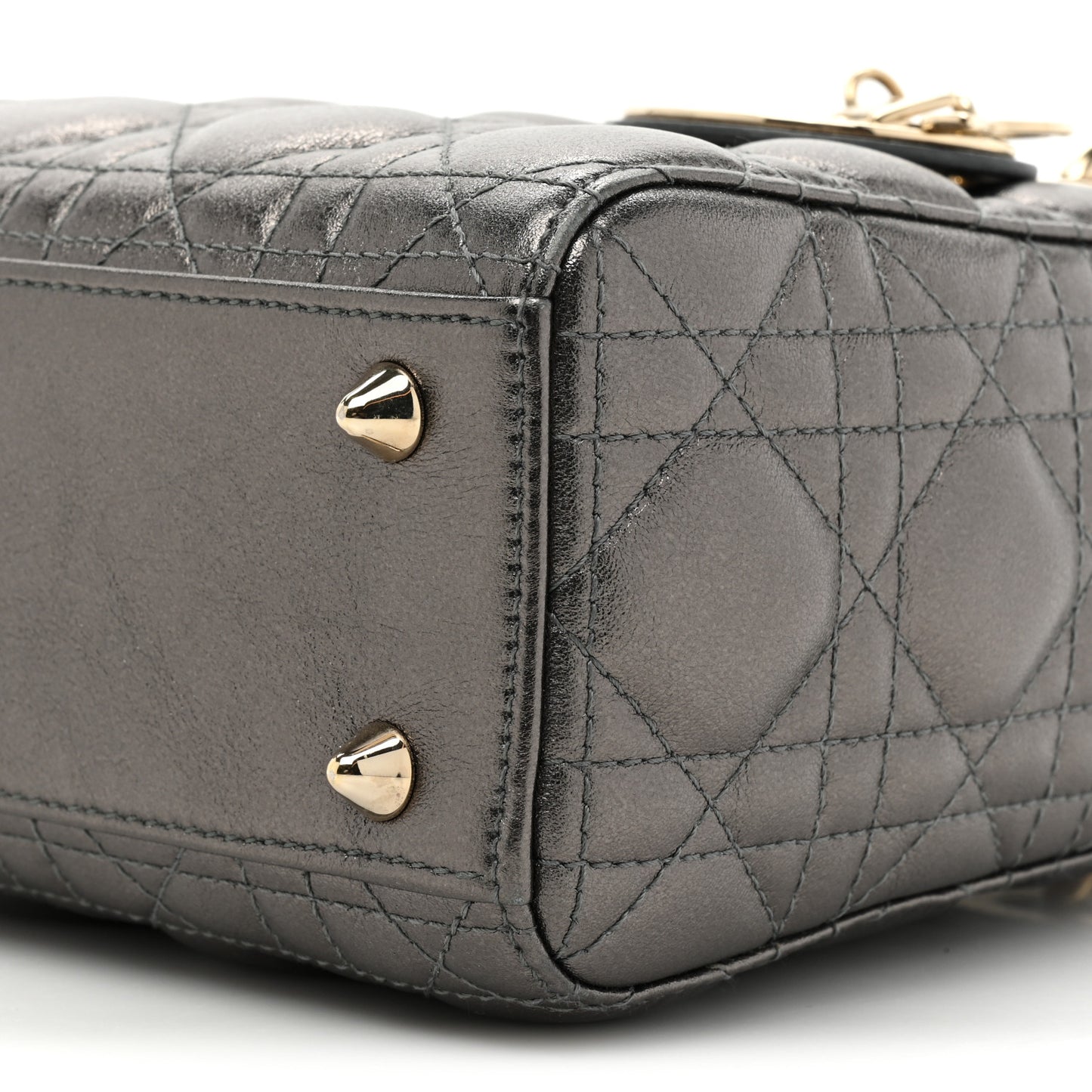 Lambskin Cannage Small My ABCDior Lady Dior Metallic Grey