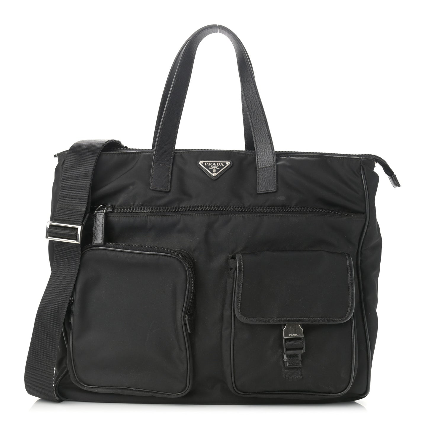 Nylon Saffiano Front Pocket Tote Black