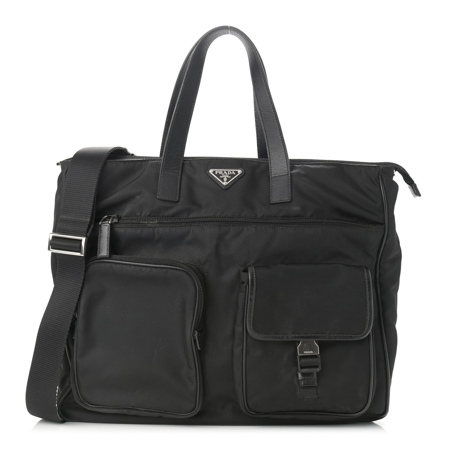 Prada Nylon Saffiano Front Pocket Tote Black 1 of 14