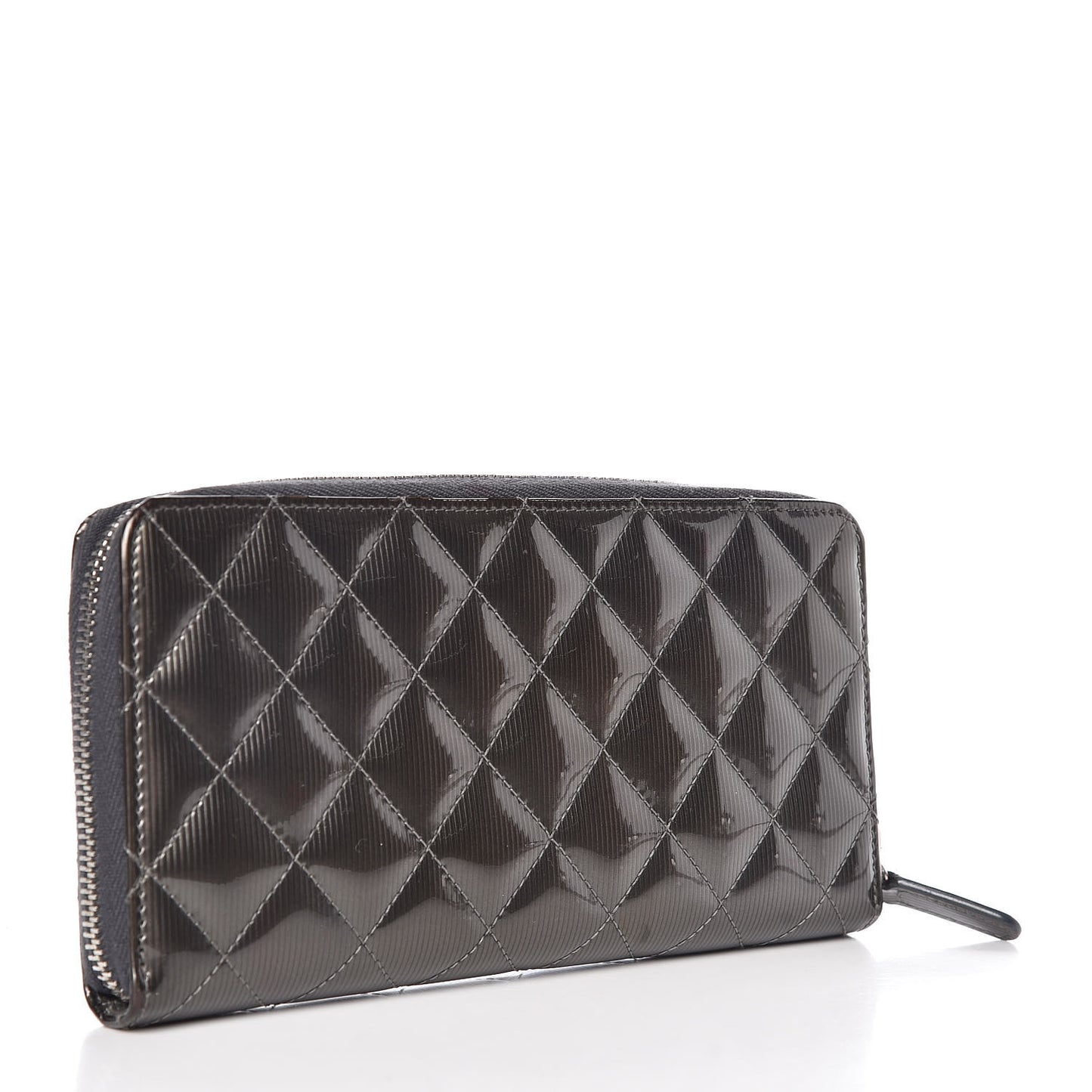 Striated Patent Zip Around Wallet Dark Grey