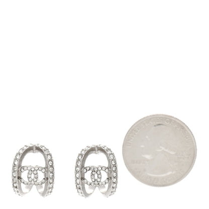 Chanel Crystal Strass CC Double Hoop Earrings Silver 2 of 4