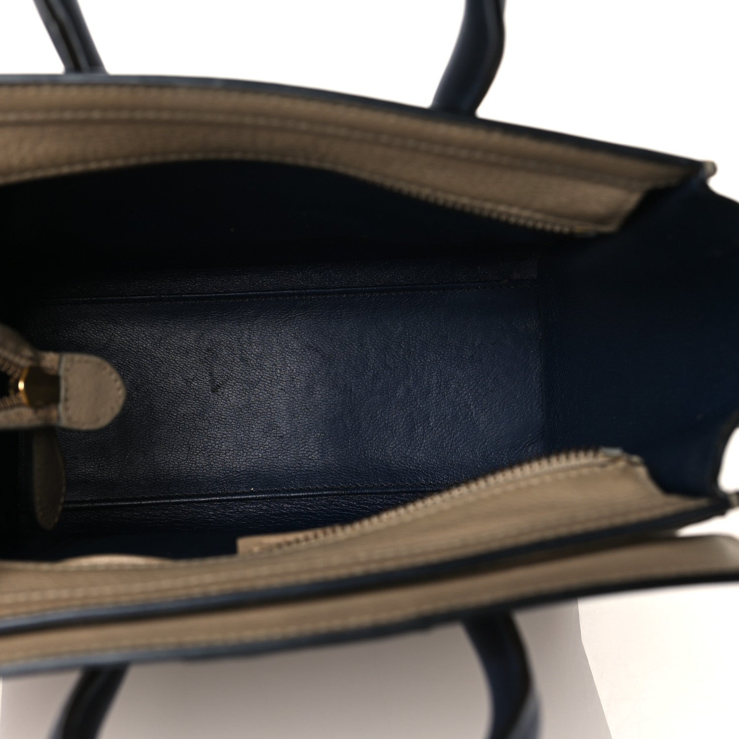 Celine Drummed Calfskin Bi-Color Nano Luggage Navy Dune 5 of 10