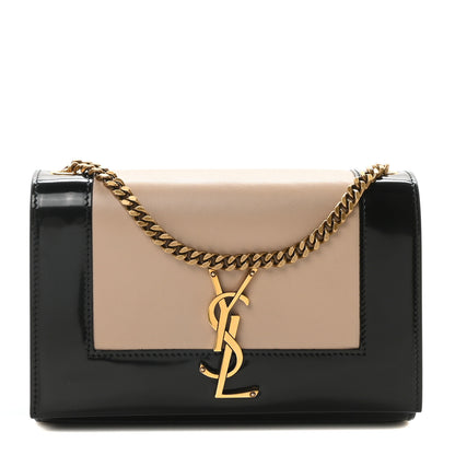Saint Laurent Nappa Patent Calfskin Two-Toned Small Monogram Kate Satchel Desert Sand Black 1 of 10