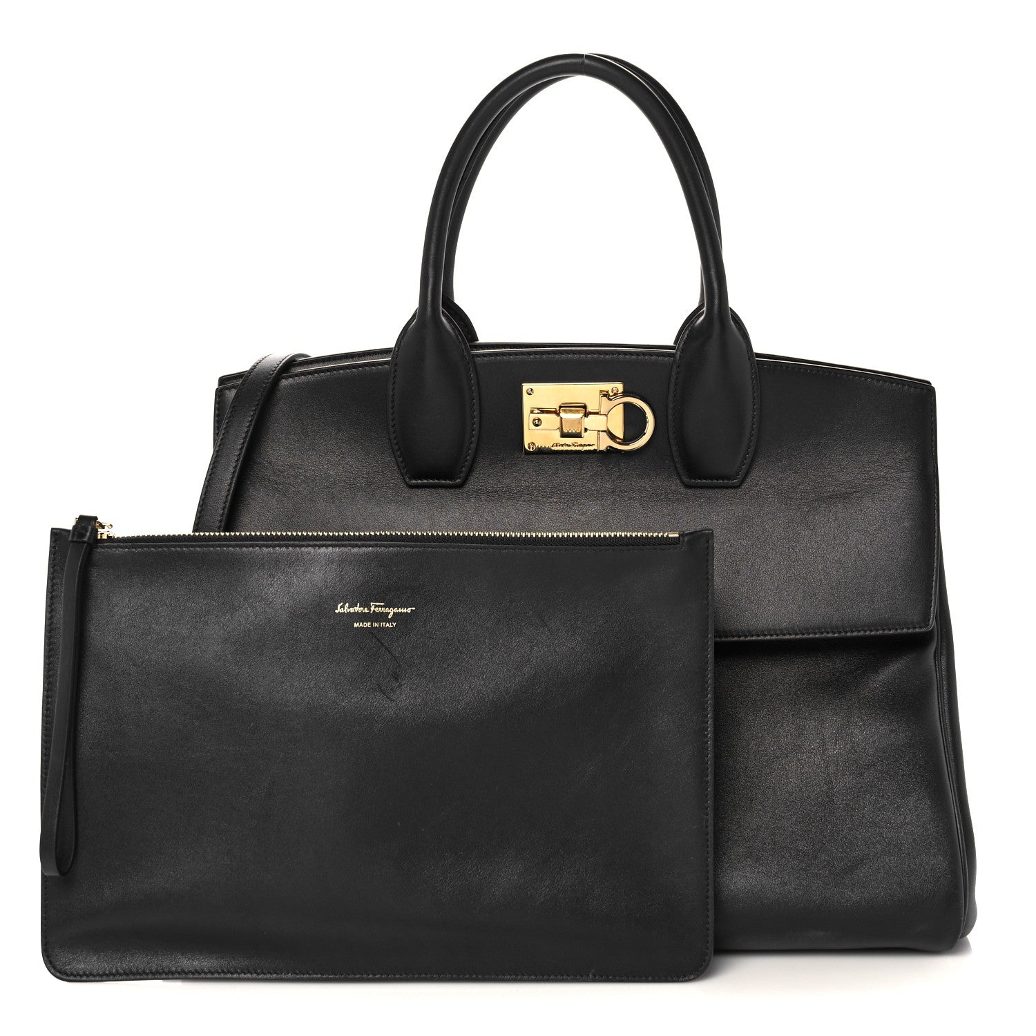 Salvatore Ferragamo Calfskin Medium Studio Bag Black 1 of 12