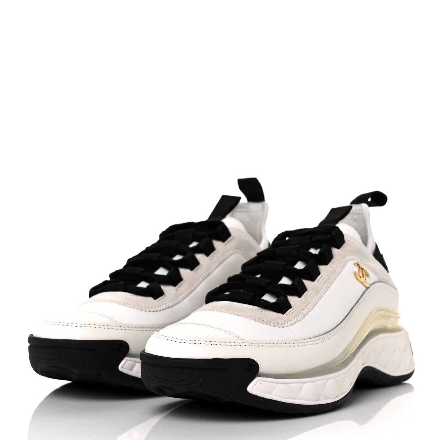 Velvet Calfskin Mixed Fibers CC Sneakers Ivory 36 Black