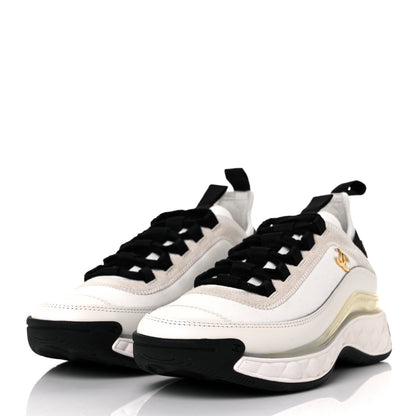 Chanel Velvet Calfskin Mixed Fibers CC Sneakers Ivory 36 Black 3 of 8