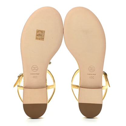 Chanel Laminated Lambskin CC Charm Thong Sandals 40 Gold 5 of 8