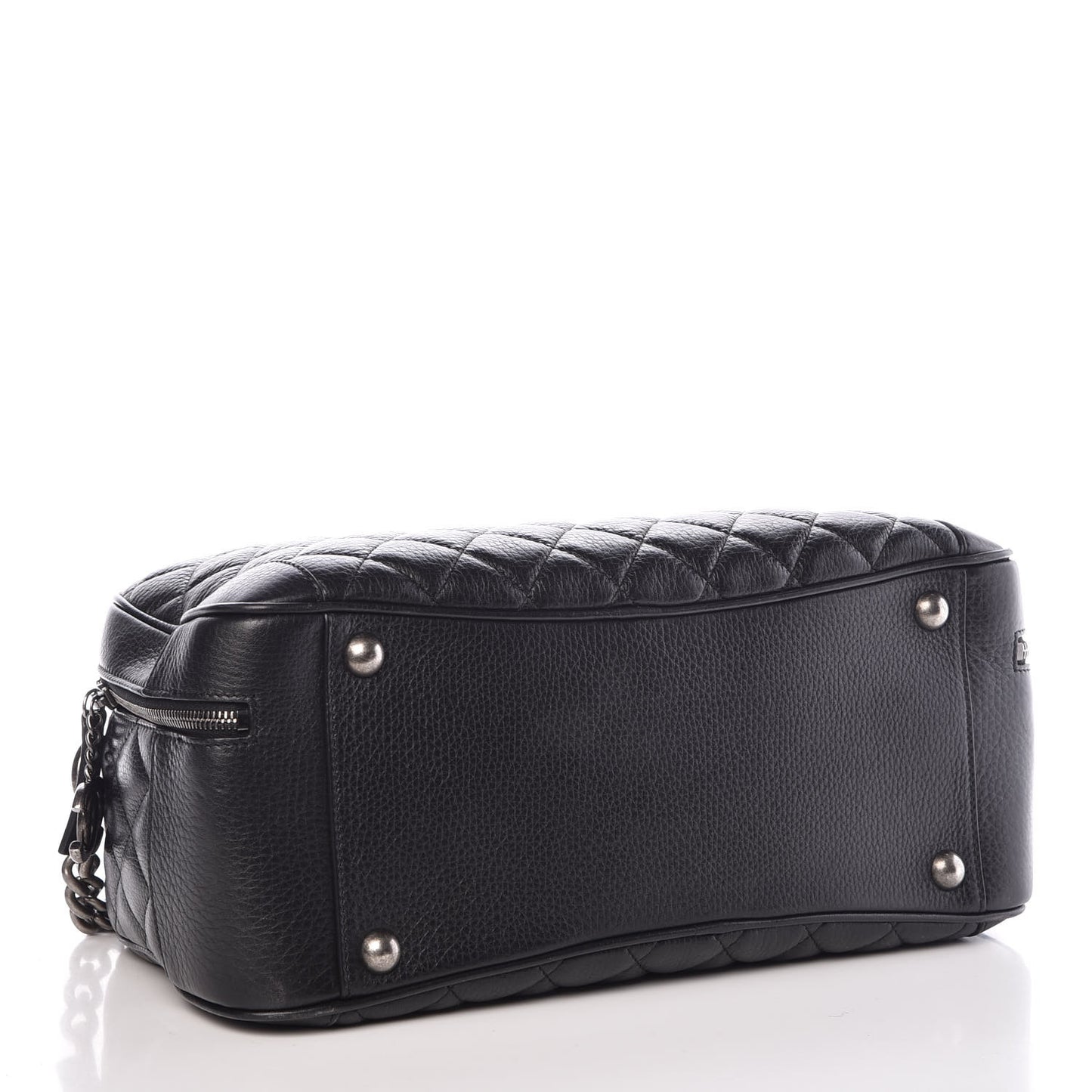 Calfskin Quilted Medium Airlines Round Trip Bowling Bag Black