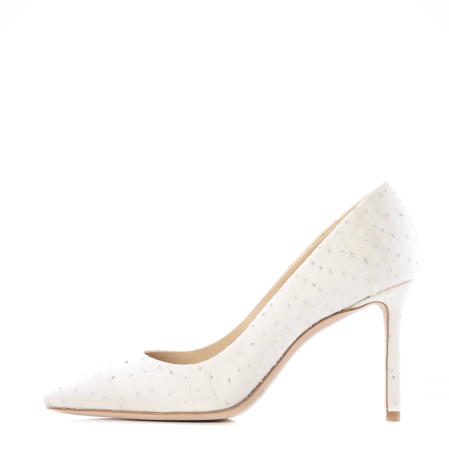 Jimmy Choo Mesh Glitter Pointy Toe Polka Dot Romy 85 Pumps 36 White Silver 1 of 10