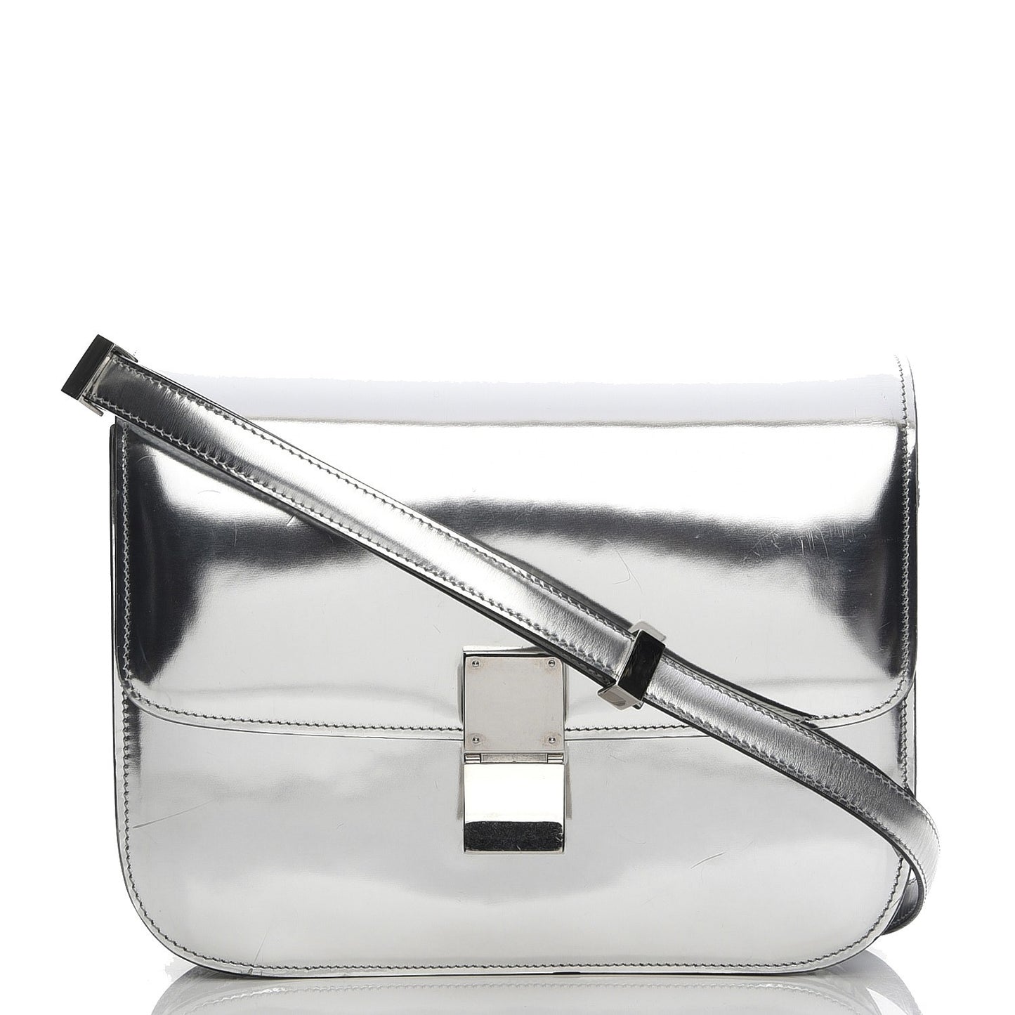 Mirror Box Calfskin Medium Classic Box Flap Bag Silver