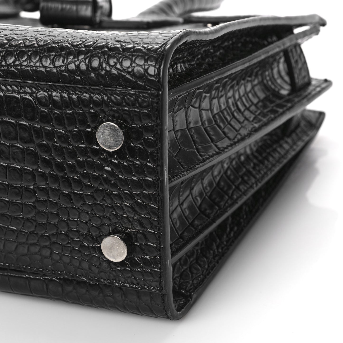 Calfskin Crocodile Embossed Baby Sac De Jour Black