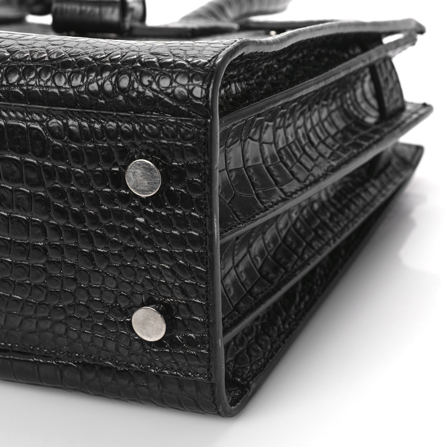 Saint Laurent Calfskin Crocodile Embossed Baby Sac De Jour Black 9 of 13