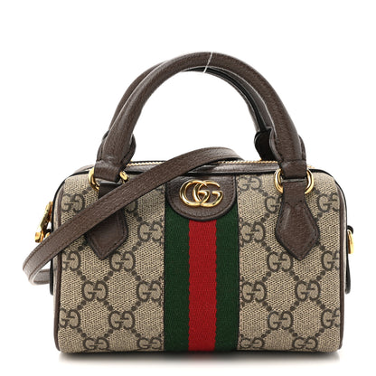 Gucci GG Supreme Monogram Textured Dollar Calfskin Web Super Mini Ophidia Top Handle Bowler Bag Beige Ebony New Acero 1 of 11