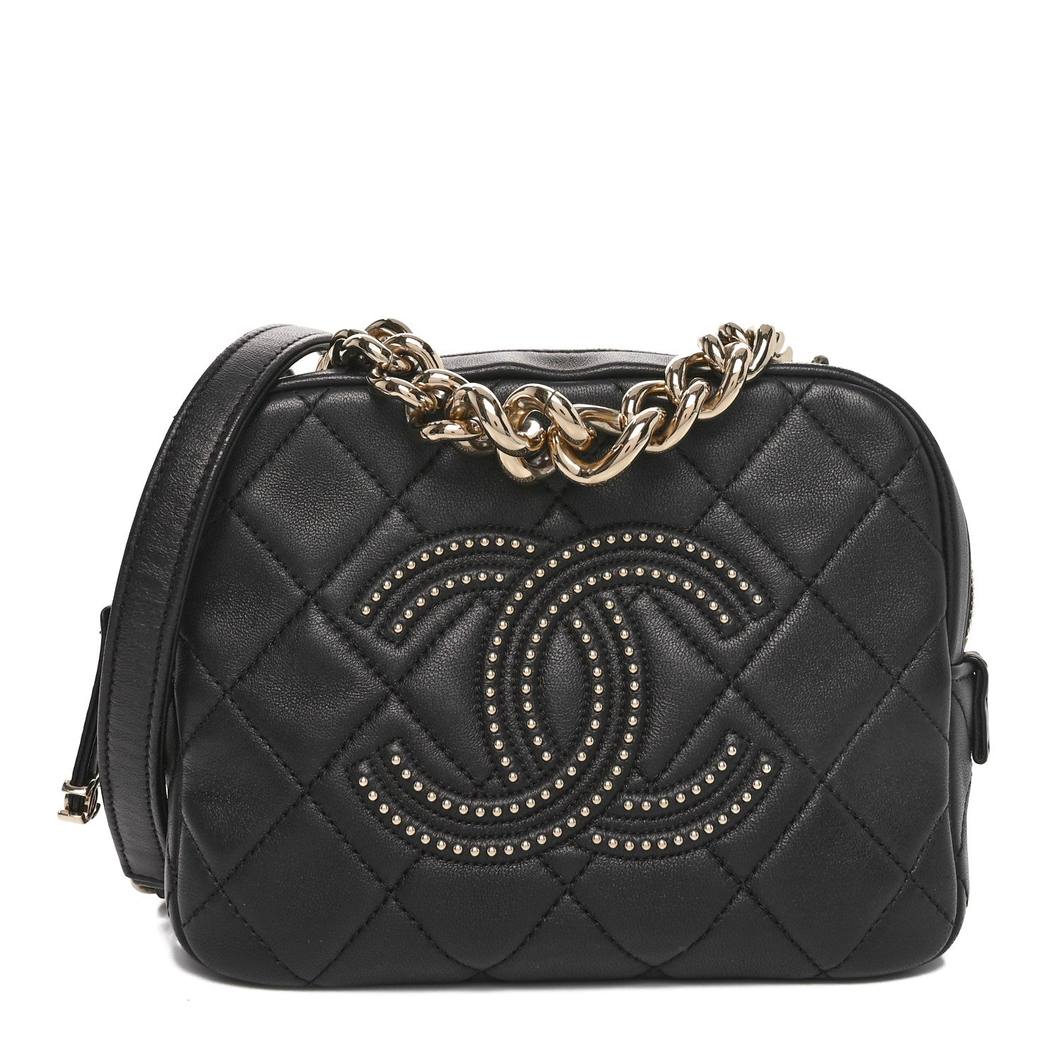 Chanel Lambskin Quilted Studded Quilted Vanity Case With Chain Black 1 of 10