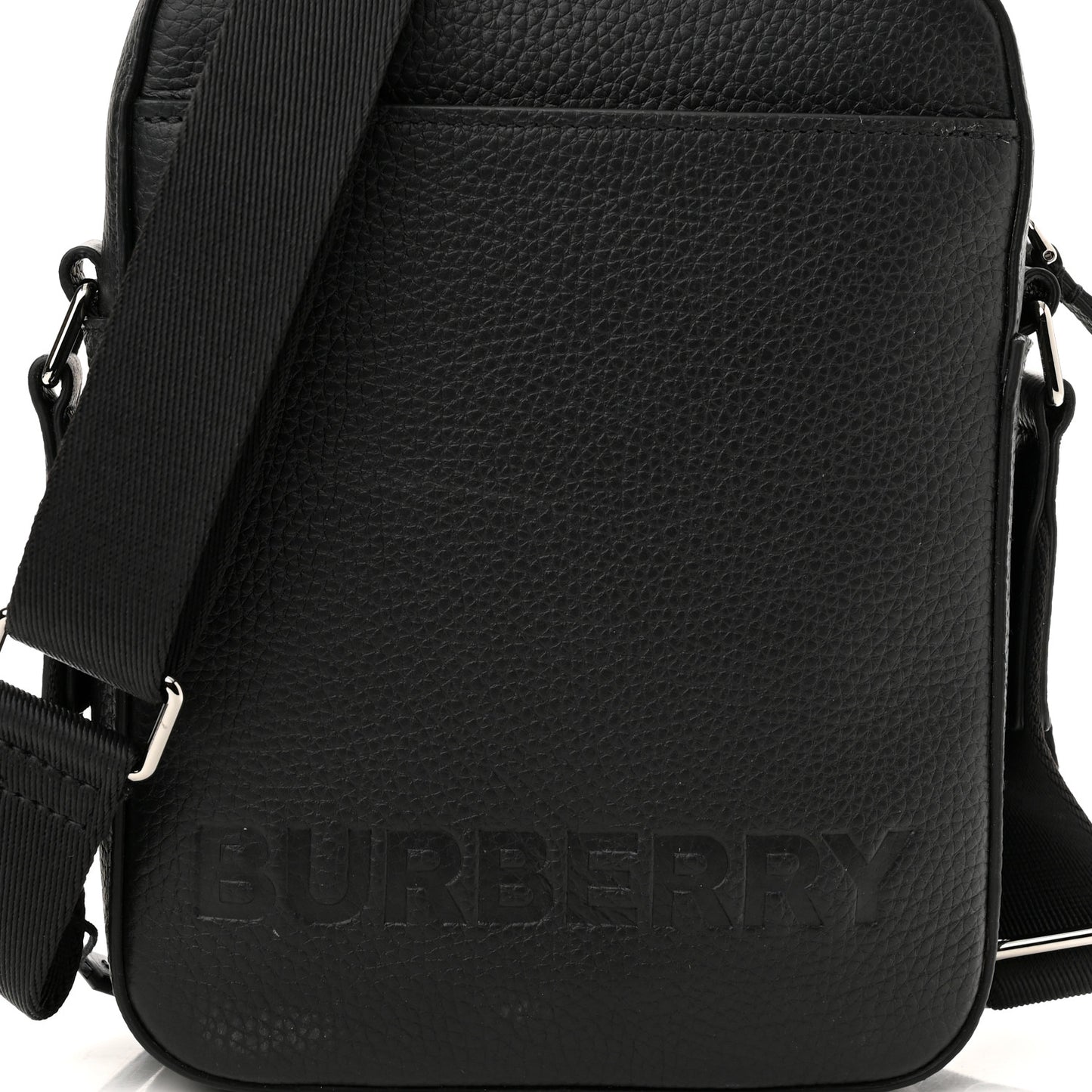 Pebbled Calfskin Logo Embossed Thornton Messenger Bag Black