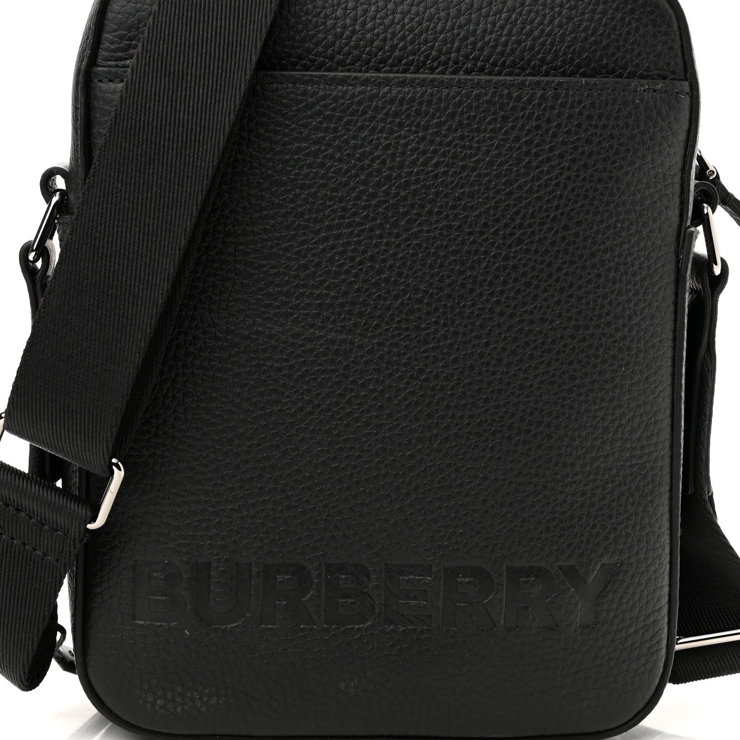Burberry Pebbled Calfskin Logo Embossed Thornton Messenger Bag Black 7 of 9