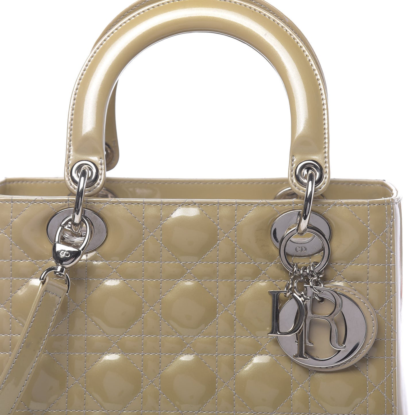 Patent Cannage Medium Lady Dior Beige