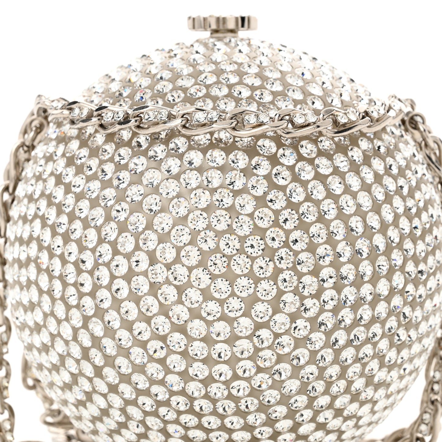 Plexiglass Strass CC Round Minaudiere Clutch Silver