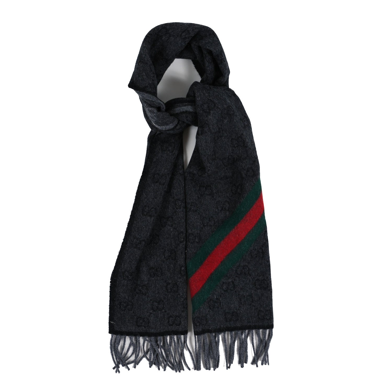 Gucci Wool Angora Monogram Web New Nikky Scarf Lead Dark Green 1 of 3