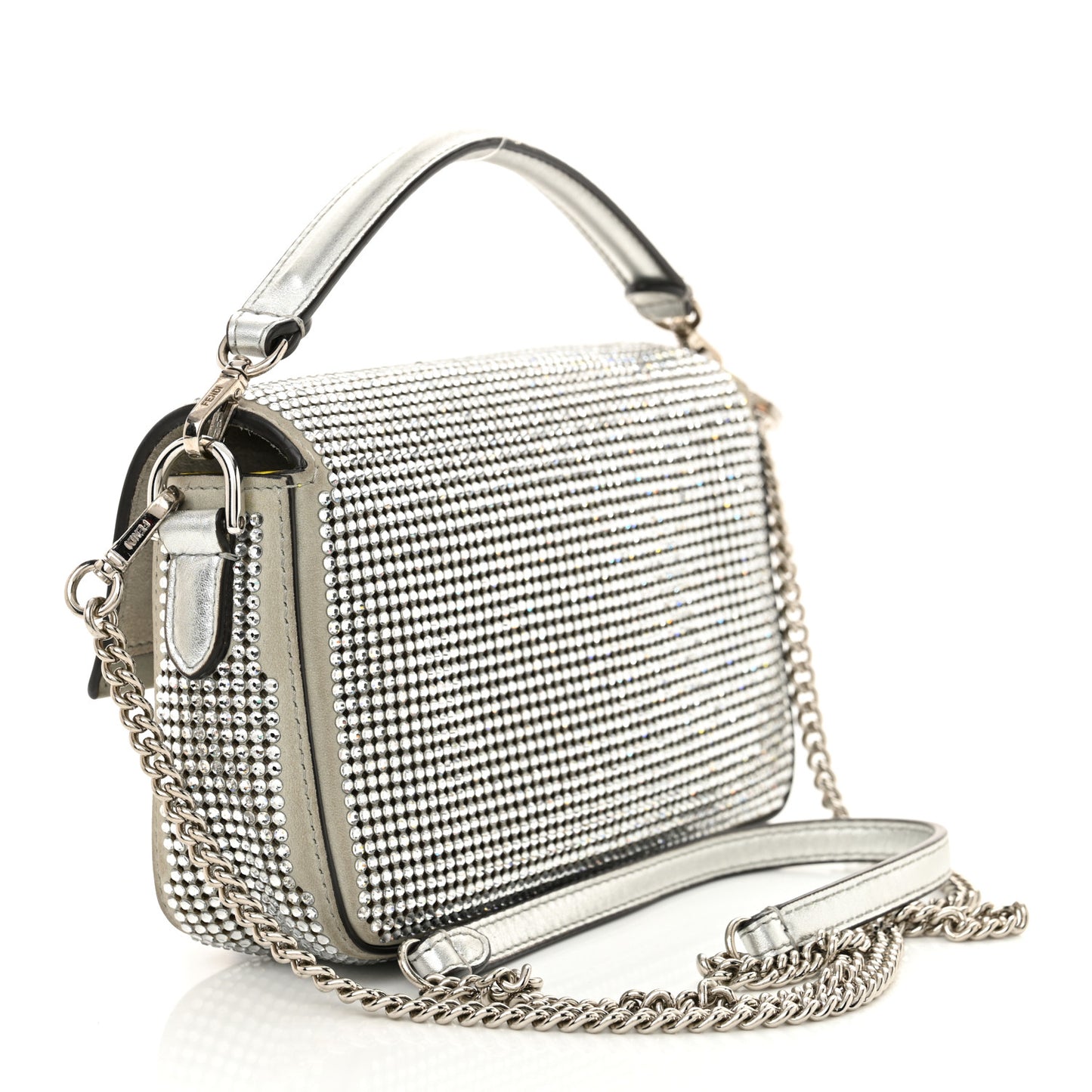 Crystal Vitello Laminato Mini Baguette Crystal Argento