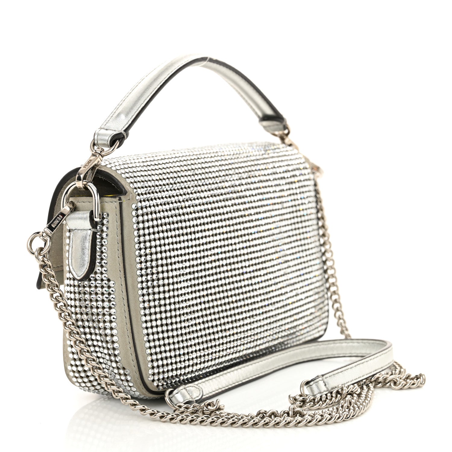 Fendi Crystal Vitello Laminato Mini Baguette Crystal Argento 3 of 14