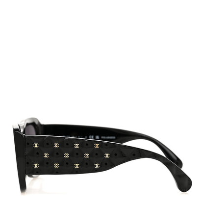 Chanel Acetate Quilted CC Rectangle Sunglasses 5483-A Black 3 of 8