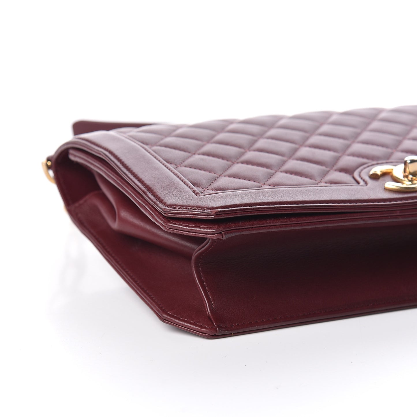 Calfskin Quilted Large Flap Bag Burgundy