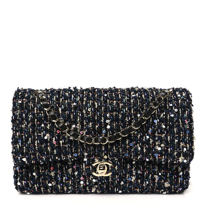 Chanel Glittered Tweed Quilted Medium Double Flap Navy Blue Multicolor 1 of 11