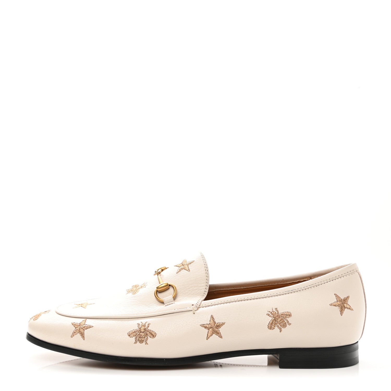 Gucci Goatskin Bee Star Embroidered Womens Jordaan Loafers 41 Mystic White 1 of 8