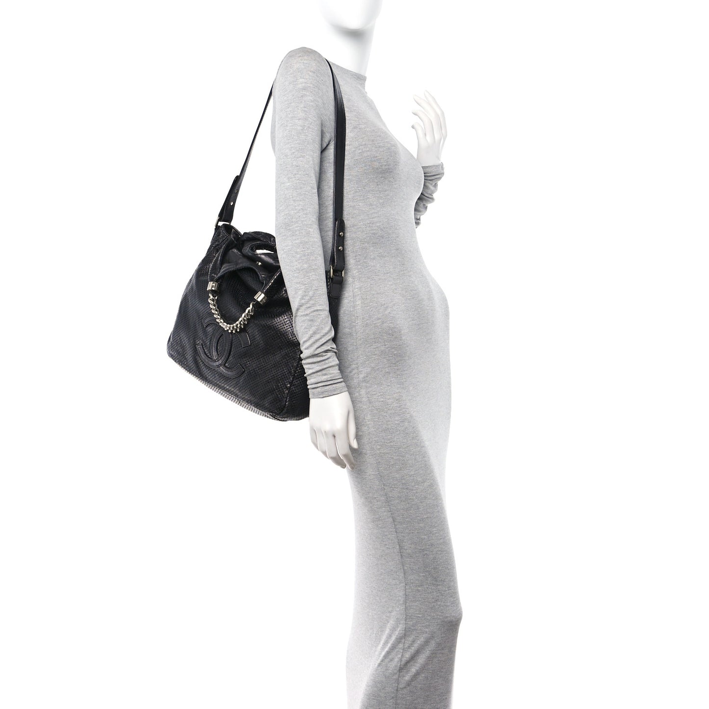 Glazed Calfskin Perforated Medium Rodeo Drive Tote Black