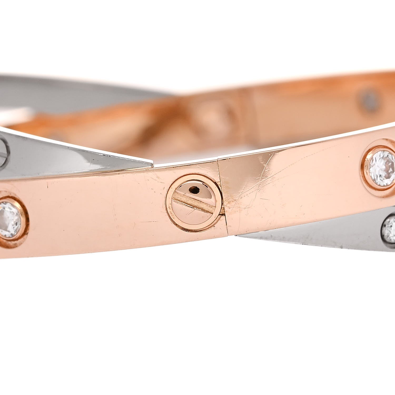 Cartier 18K Pink White Gold 12 Diamond Double LOVE Bracelet 17 4 of 9