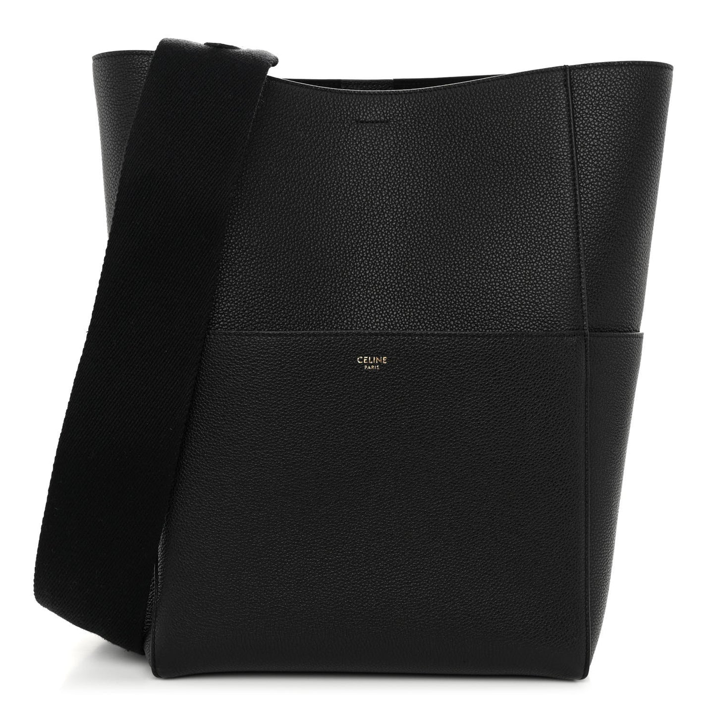 Soft Grained Calfskin Sangle Bucket Bag Black