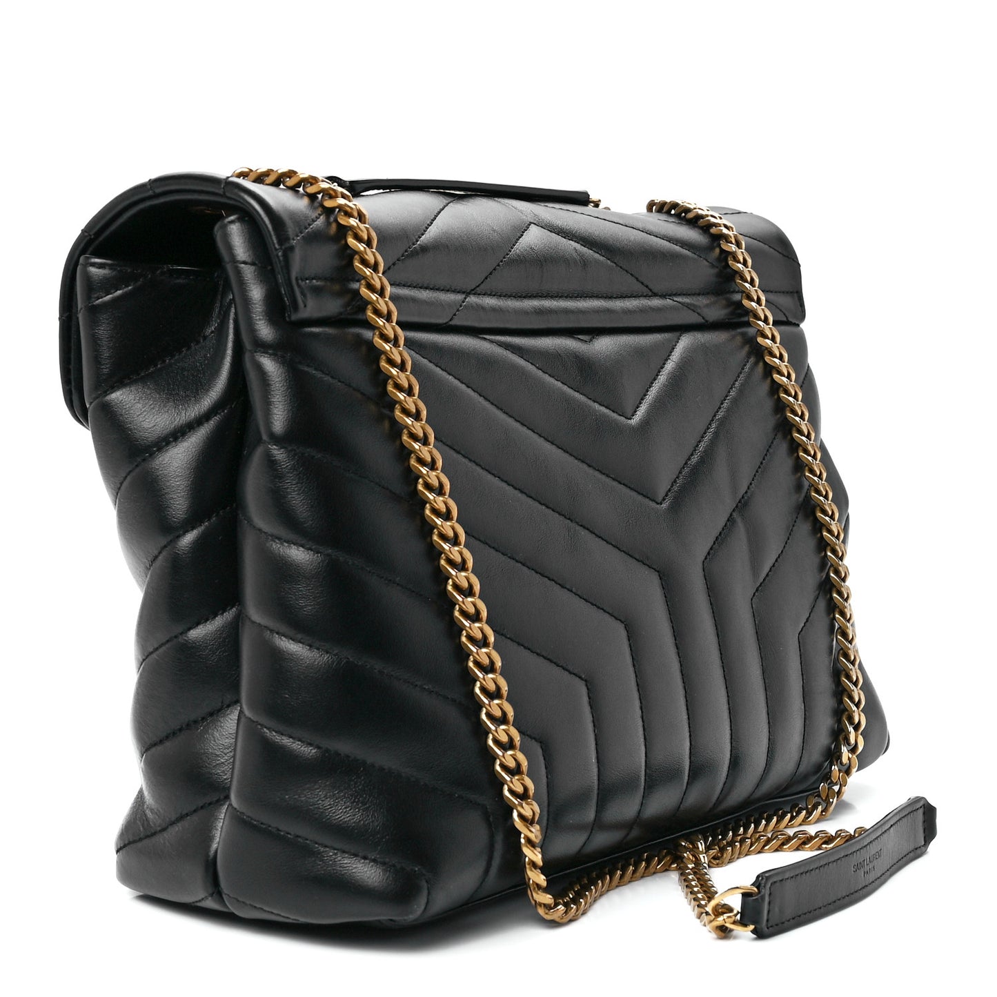 Calfskin Y Quilted Monogram Medium Loulou Chain Satchel Black