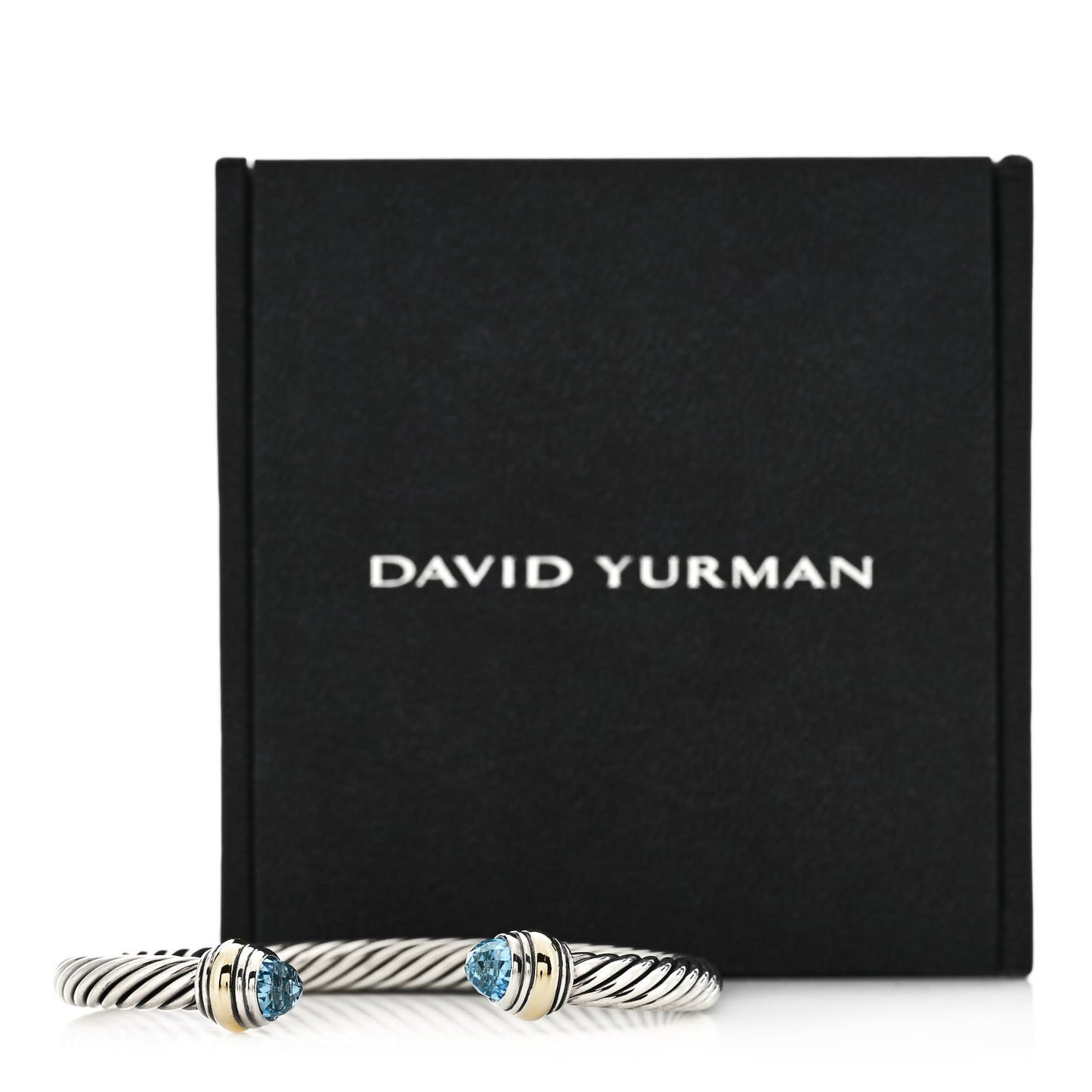 Sterling Silver 14K Yellow Gold Blue Topaz 5mm Cable Classics Bracelet