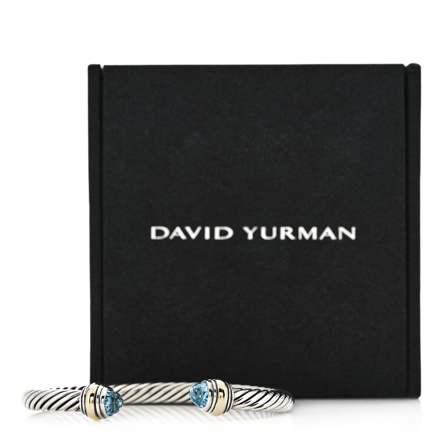 David Yurman Sterling Silver 14K Yellow Gold Blue Topaz 5mm Cable Classics Bracelet 5 of 5