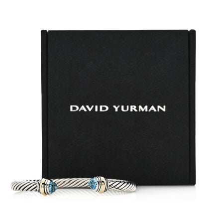 David Yurman Sterling Silver 14K Yellow Gold Blue Topaz 5mm Cable Classics Bracelet 5 of 5