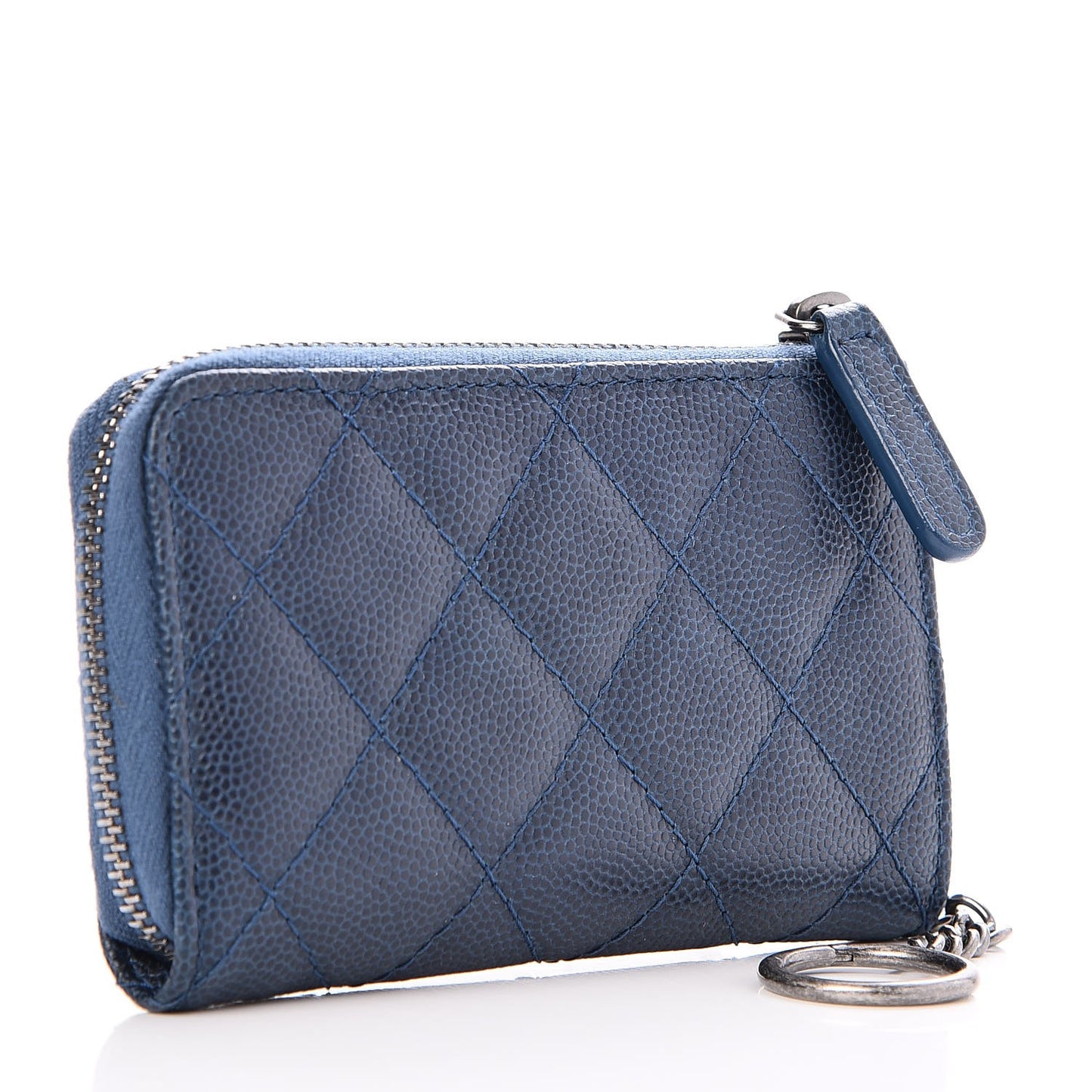 Caviar Quilted Key Holder Case Blue
