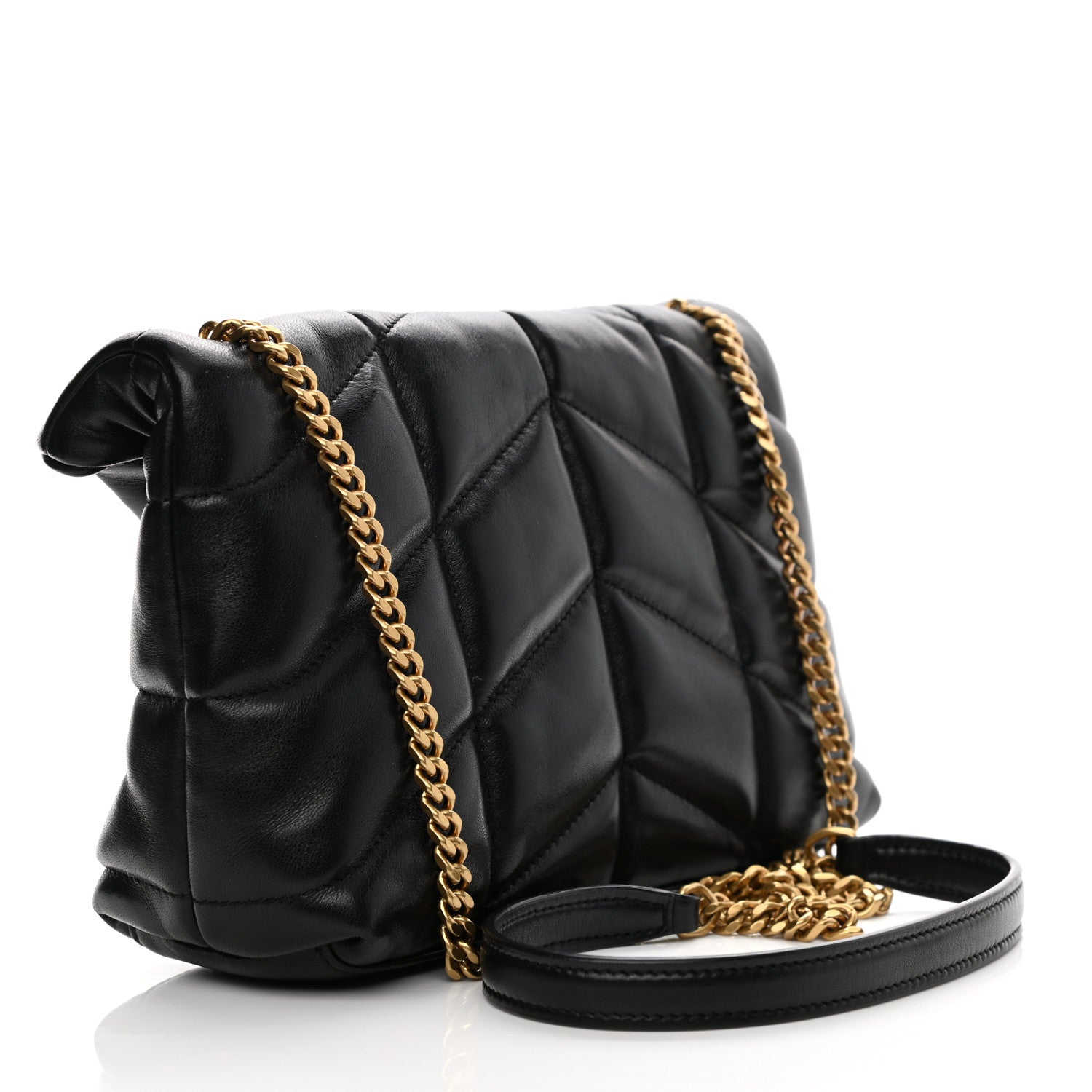 Saint Laurent Lambskin Quilted Toy Loulou Puffer Monogram Chain Satchel Black 3 of 11