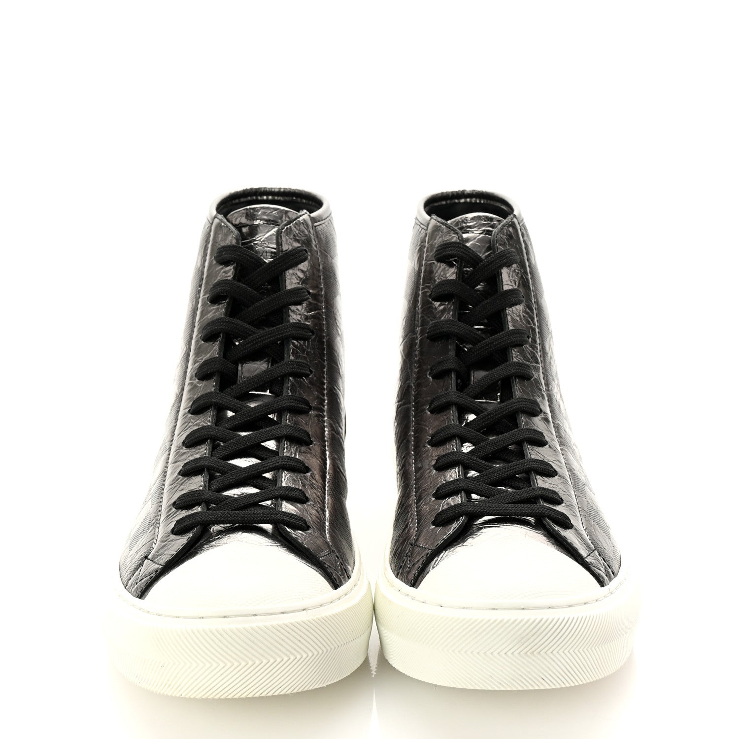 Louis Vuitton Metallic Patent Calfskin Embossed Damier Mens High Top Sneakers 8.5 Grey 3 of 9