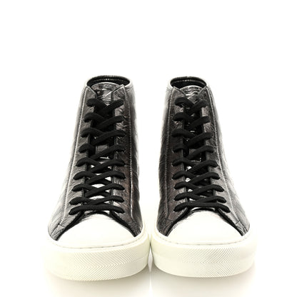 Louis Vuitton Metallic Patent Calfskin Embossed Damier Mens High Top Sneakers 8.5 Grey 3 of 9