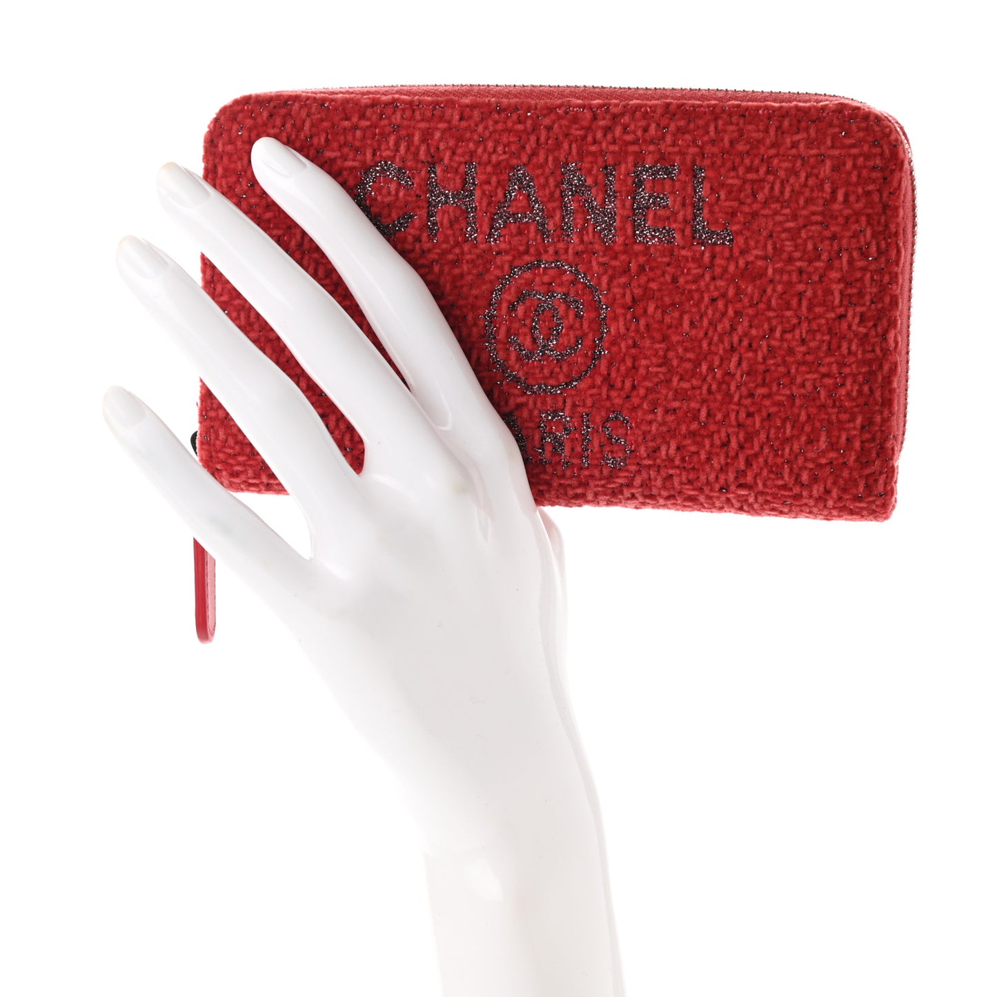 Lurex Boucle Deauville Medium Zip Around Wallet Red