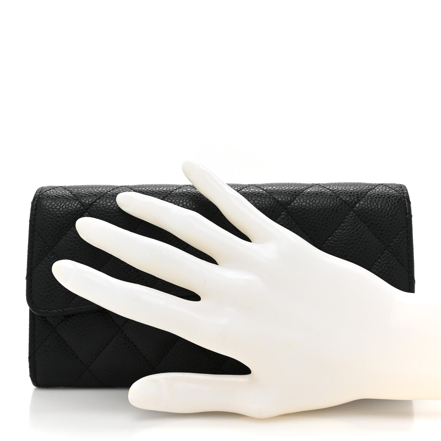 Caviar Quilted Large Gusset Flap Wallet Black