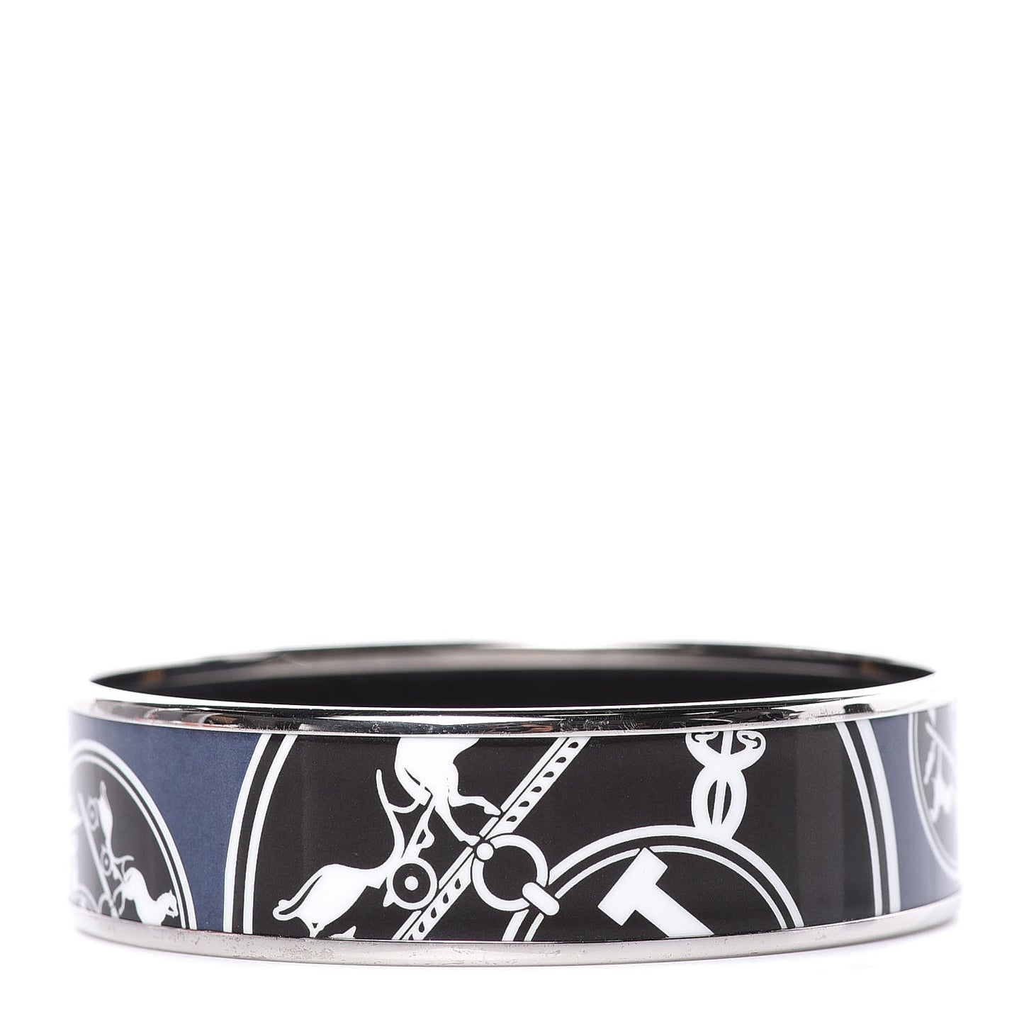 Enamel Printed Wide Ex Libris Bracelet 65 Bleu Nuit