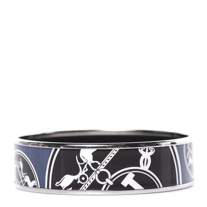Hermes Enamel Printed Wide Ex Libris Bracelet 65 Bleu Nuit 1 of 6