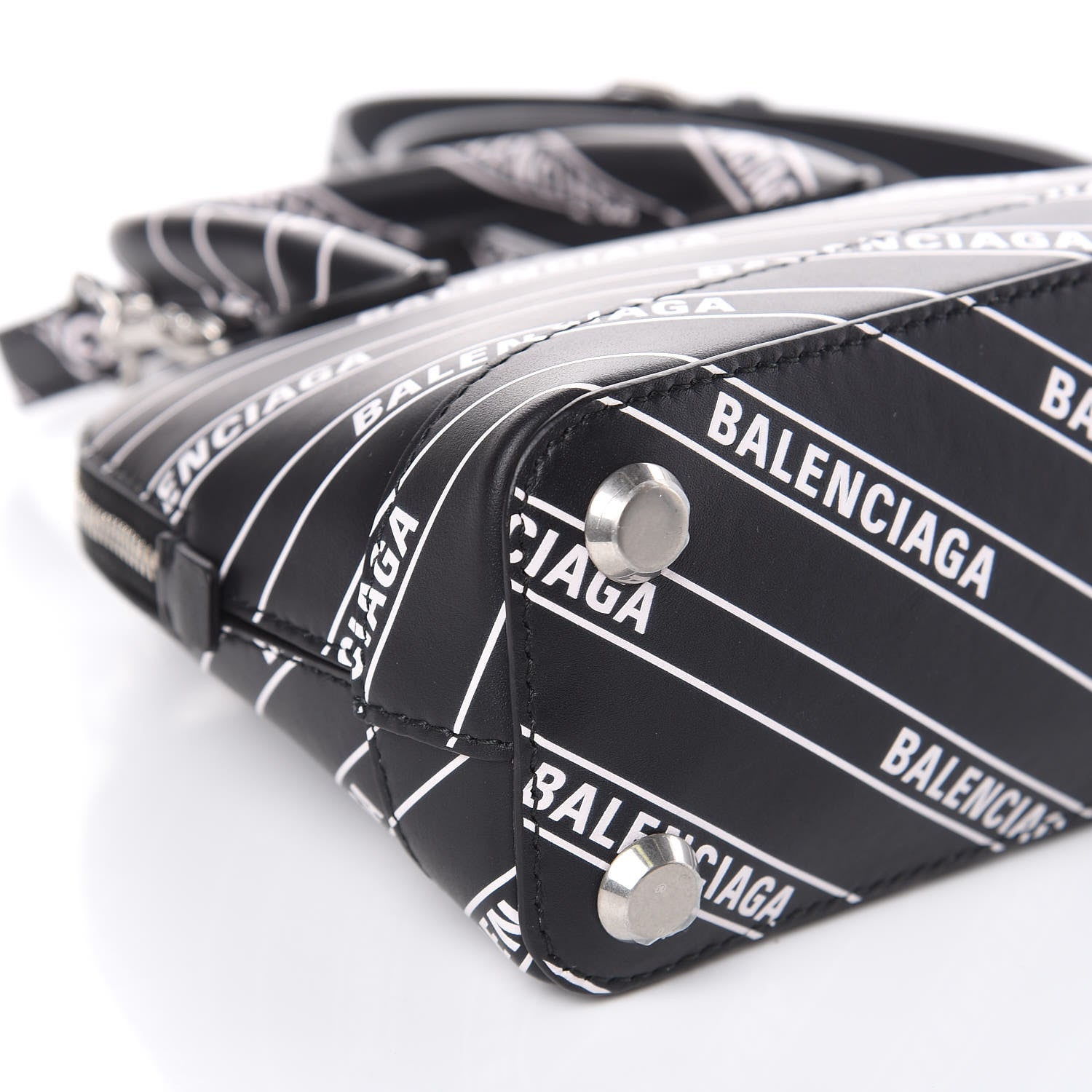 Balenciaga Calfskin Diagonal Allover Logo Print XXS Ville Top Handle Bag Black White 7 of 9