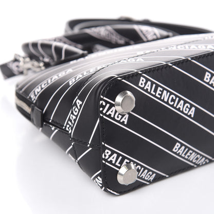 Balenciaga Calfskin Diagonal Allover Logo Print XXS Ville Top Handle Bag Black White 7 of 9