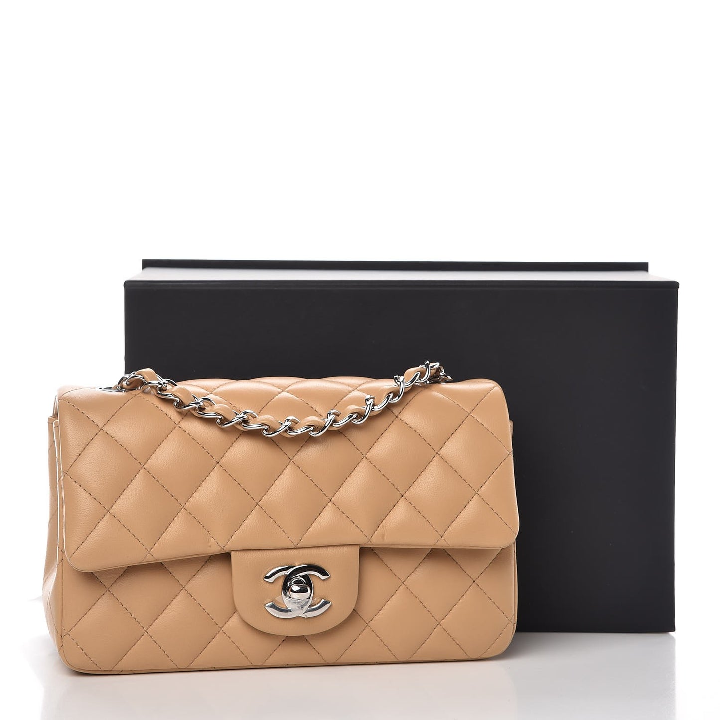 Lambskin Quilted Mini Rectangular Flap Beige