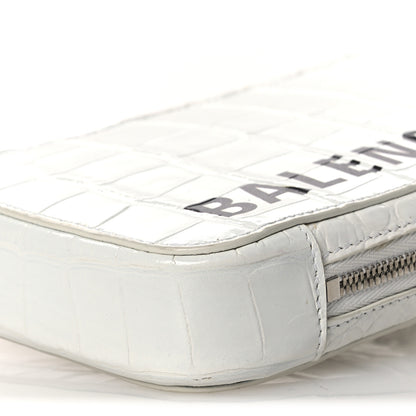 Balenciaga Shiny Calfskin Logo Crocodile Embossed Cash Phone Holder Bag White Black 10 of 13